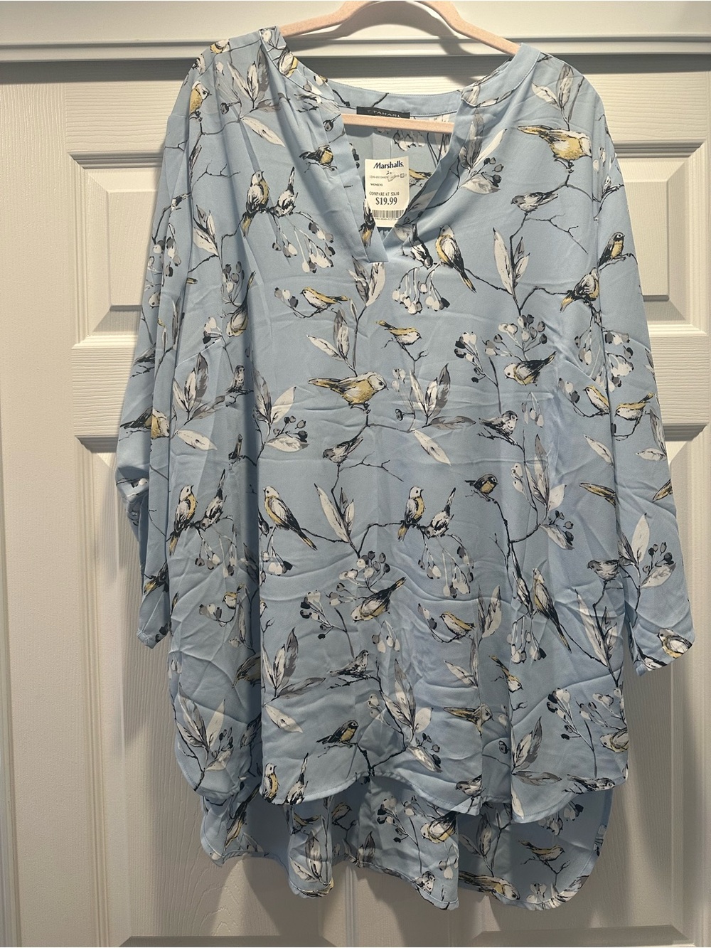 Marshalls Light Blue Floral & Bird Print Top